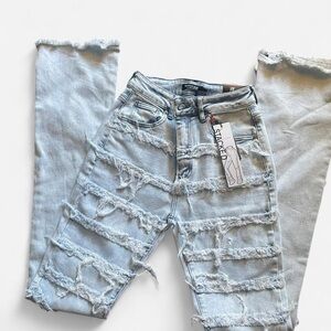 High-Rise Stacked Light Blue Distressed Stacked Women’s Jeans